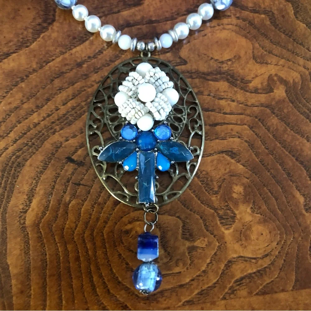 Handcrafted repurpose cal-silica bead Czech glass pearl necklace